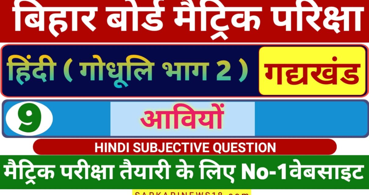 Matric Hindi Aavinyon Subjective Questions 2024 [ हिन्दी ] आविन्यों सब्जेक्टिव क्वेश्चन 2024