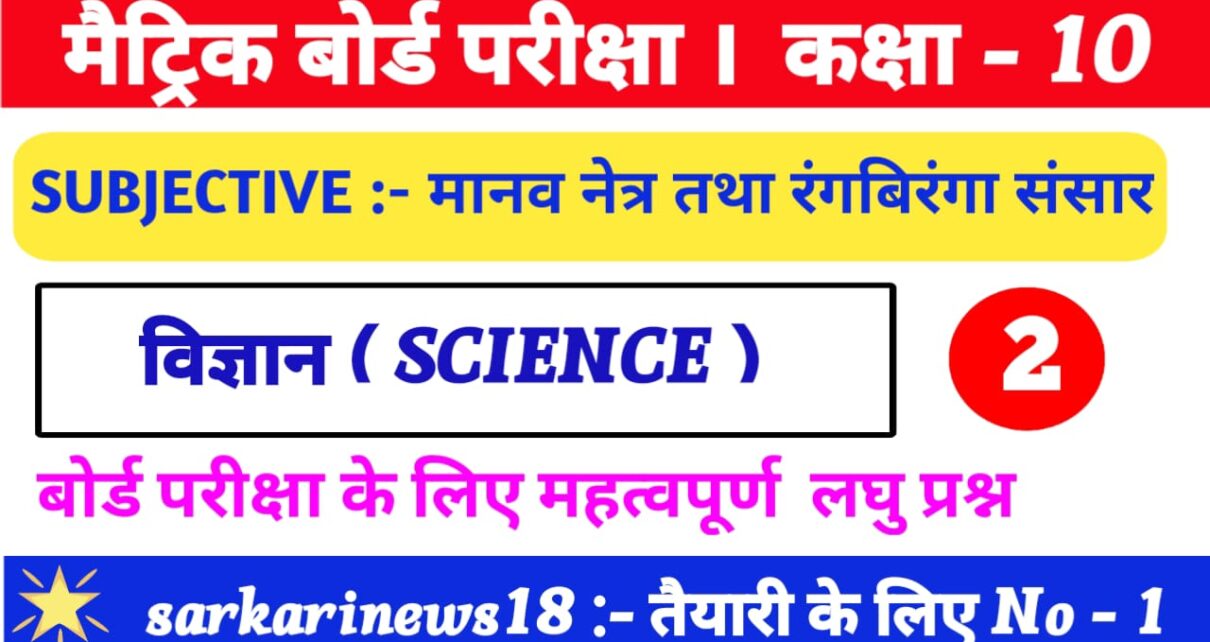 Matric Physics Manav Netr Tatha Rangabiranga Sansar Subjective Questions [ भौतिक ] मानव नेत्र तथा रंगबिरंगा संसार सब्जेक्टिव क्वेश्चन